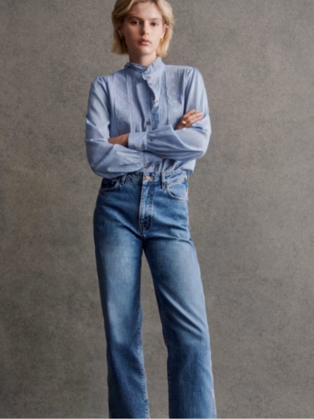 Sezane Chlo Shirt Vintage Blue Lace Size 38 6 - Picture 3 of 7